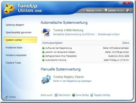 TuneUp Utilities 2008 - 1-Klick-Wartung