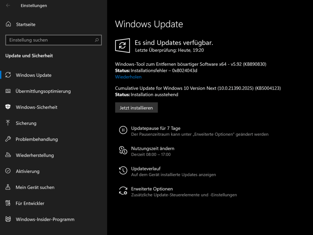 Verschiedene Windows Update Arten