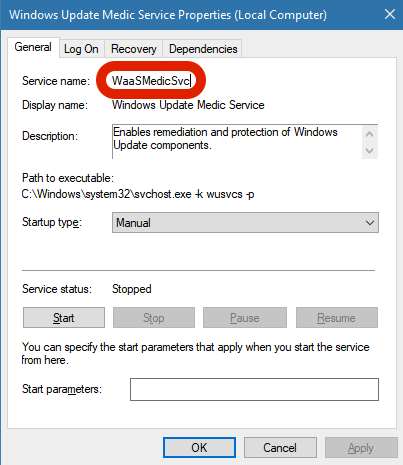 Windows Update Blocker Dienst Name kopieren