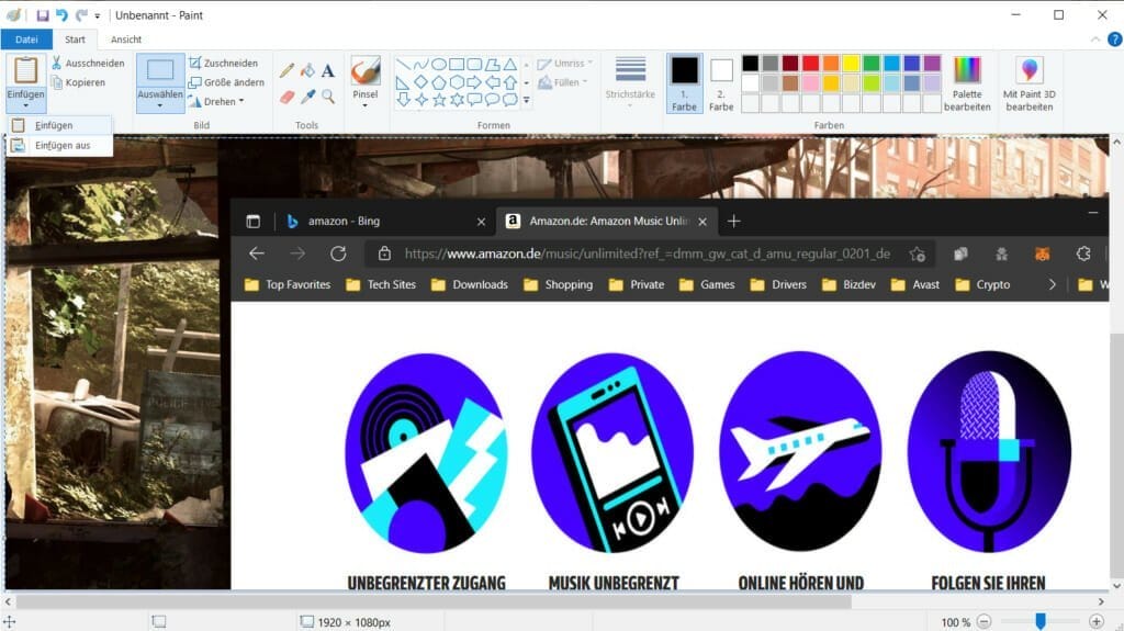 10 Bildschirmfotos in Paint unter Windows 10 eingefügt