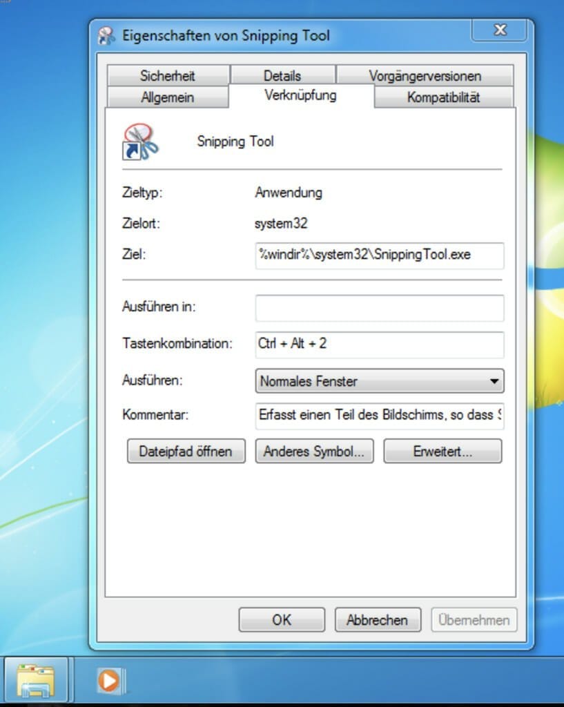28 Shortcut fuer Windows 7 Snipping Tool
