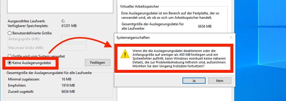 Auslagerungsdatei deaktivieren in Windows 11 und 10 Löschen Screenshot von Sandro Villinger Windows Tweaks