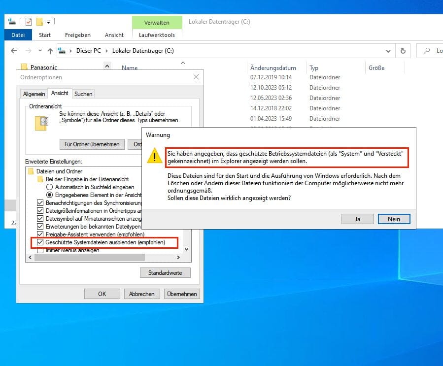 Pagefile Sys in WIndows Explorer anzeigen 03 Sandro Villinger Windows Tweaks png