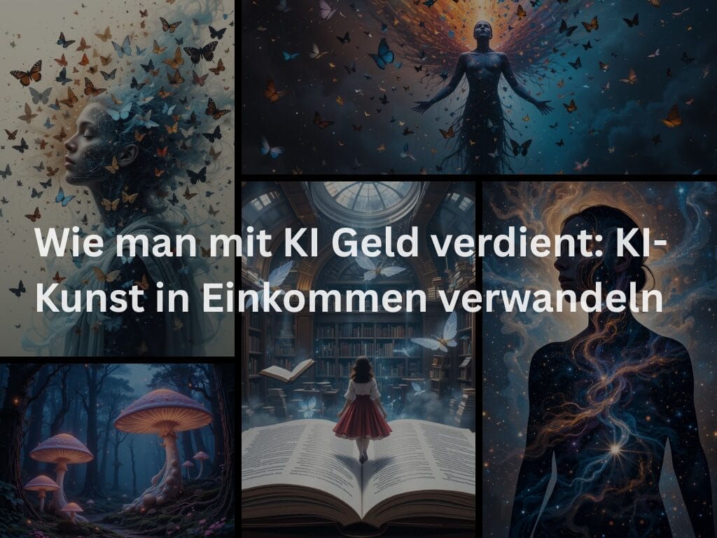 KI-Kunst: Schmetterlinge, Mensch, Bücher, Natur, Galaxie