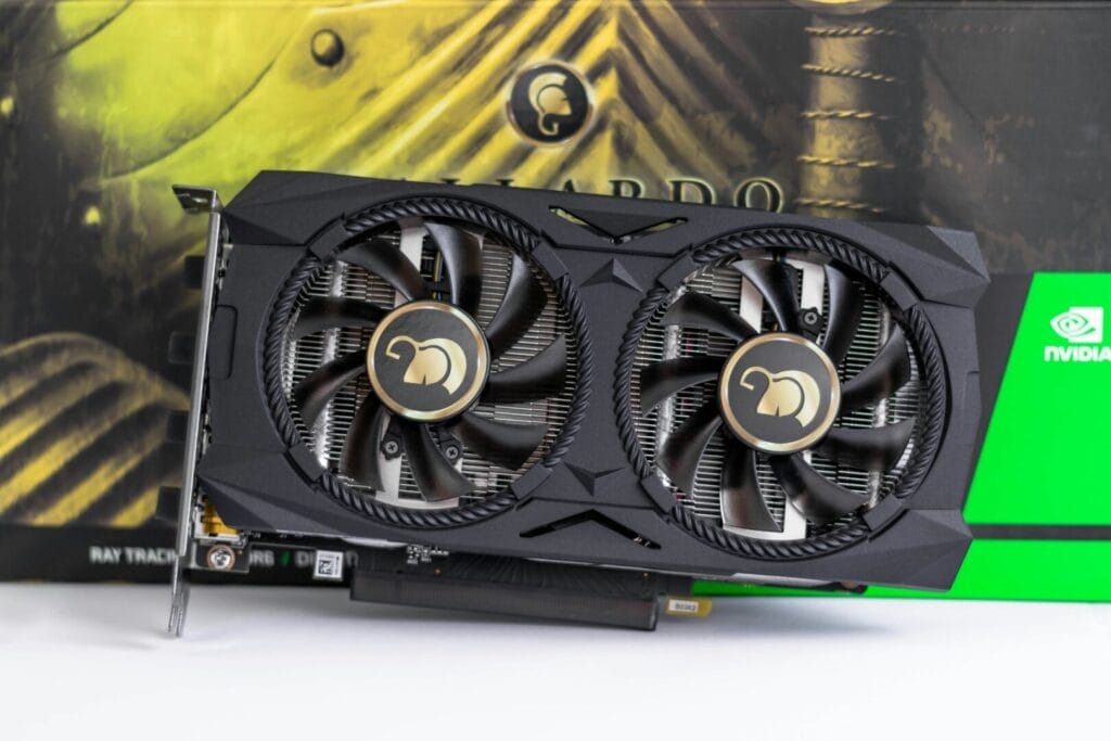 Graphics card with two fans and elephant logo