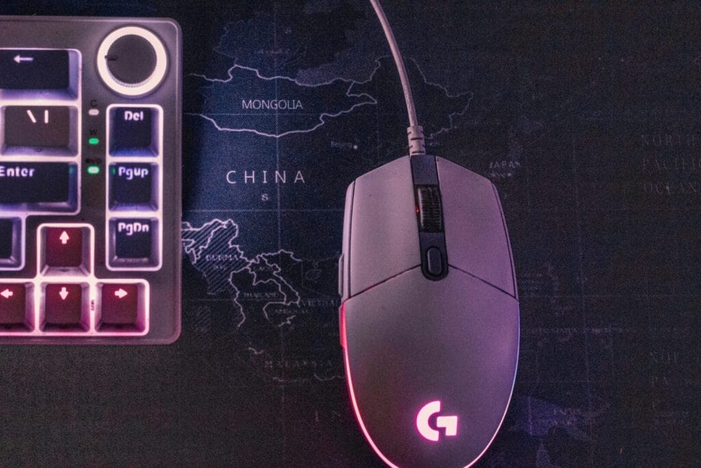 Keyboard and mouse on world map