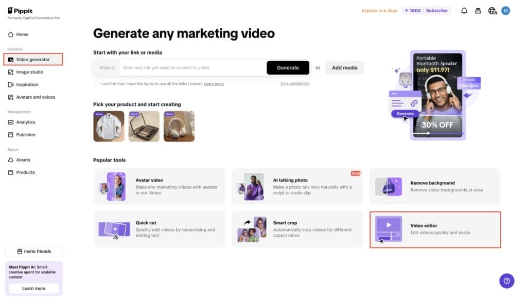 Video-Marketing-Generator-Tool mit Bearbeitungsoptionen