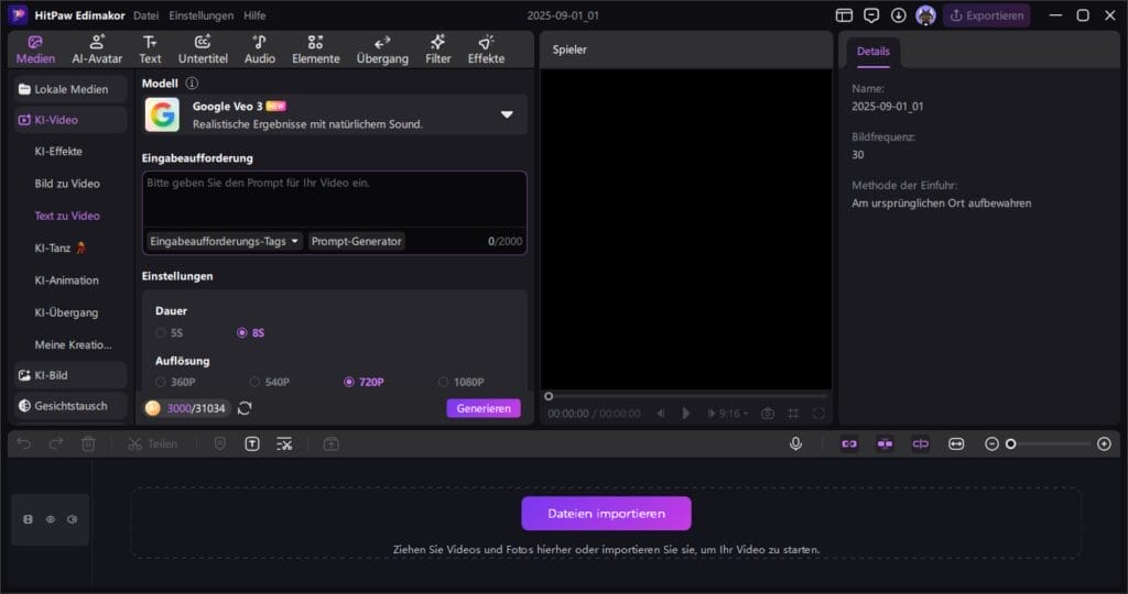 HitPaw Edimakor Videobearbeitungssoftware Benutzeroberfläche