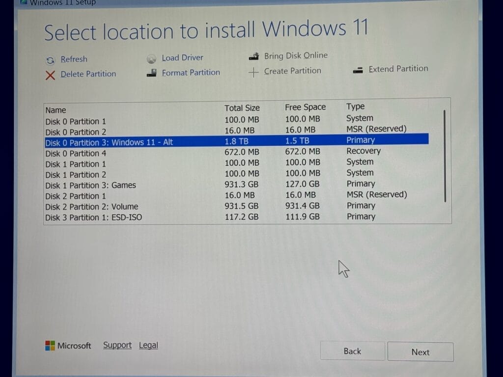 Windows 11 Installation Partitionsauswahl