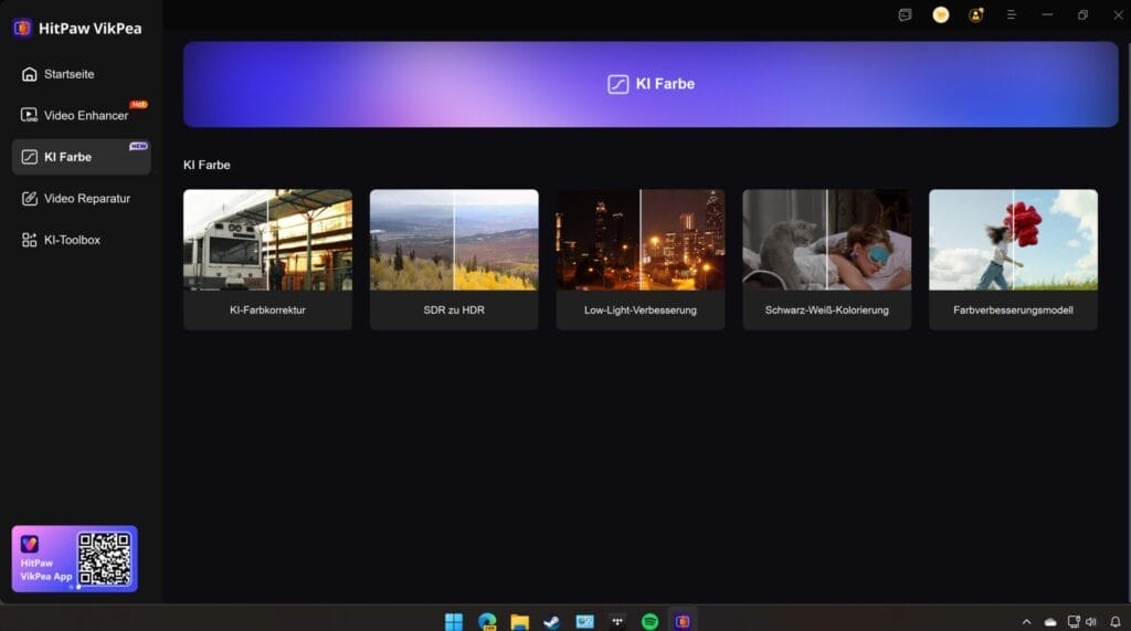 HitPaw Software-Fenster mit Farbkorrektur-Optionen