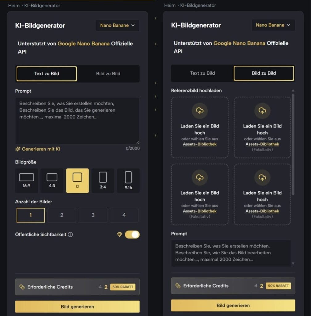 User interface of an AI image generator, dark design.