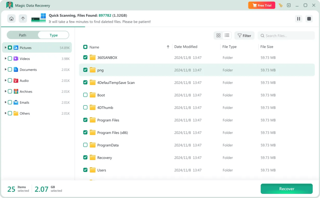 Datenwiederherstellungssoftware Scan-Ergebnisse Bildschirmansicht