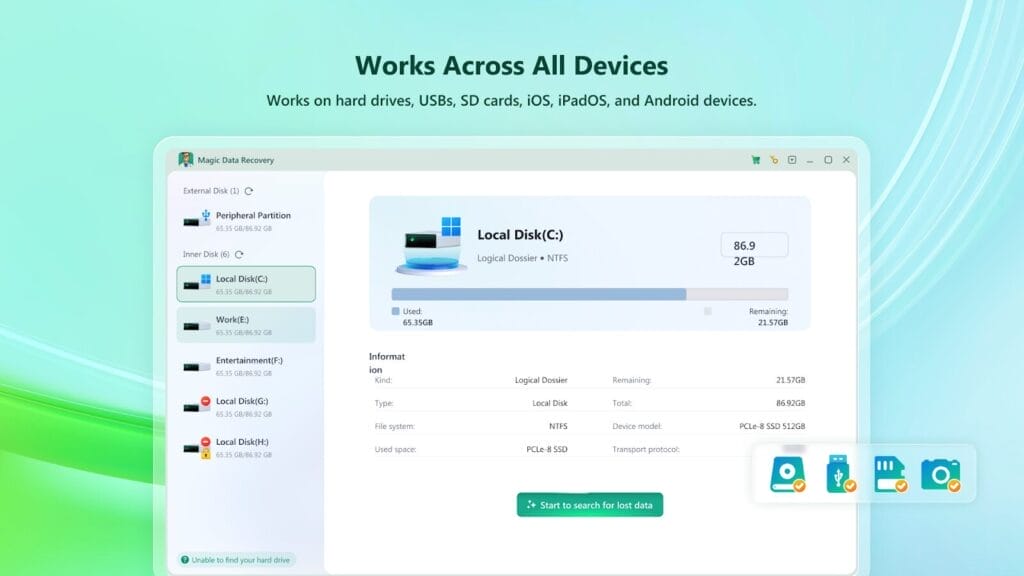 Datenwiederherstellungssoftware für verschiedene Geräte