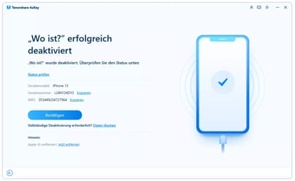 iPhone Ortungsdienst erfolgreich deaktiviert Bildschirm