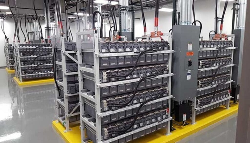 Serverraum mit Batteriespeichern und Kabeln